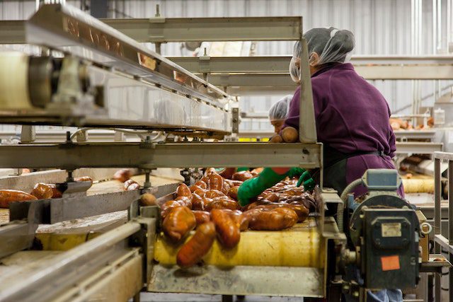 A food manufacturing plant processing vegetables